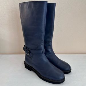 Jim Sander Navy Leather Buckle Strap Pull On High Boots Women’s EU41 US10-10.5